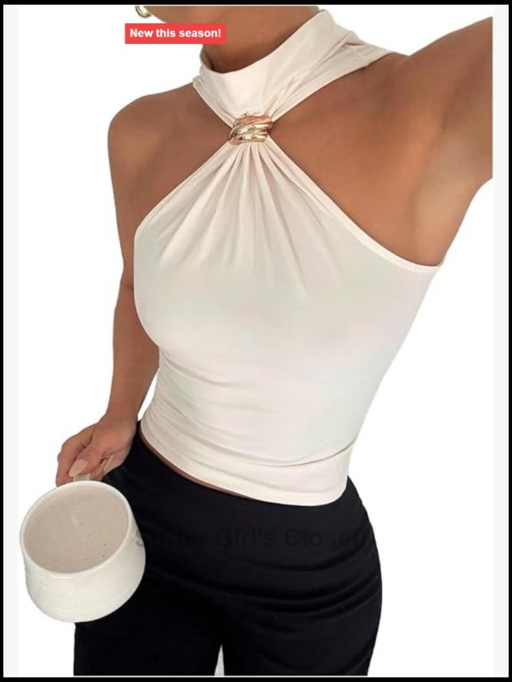 Milumia Women's Metal Mock Neck Tank Top Sleeveless Ruched Slim Fit